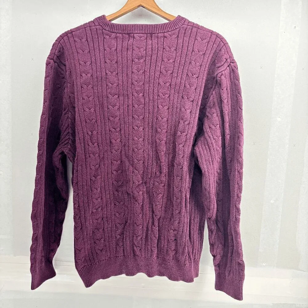 Vintage Eddie Bauer Sweater Mens XL Maroon/Red Cotton Fisherman Cable Knit EUC - Picture 2 of 5